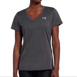 Under Armour Heather Gray V Neck Athletic T Shirt